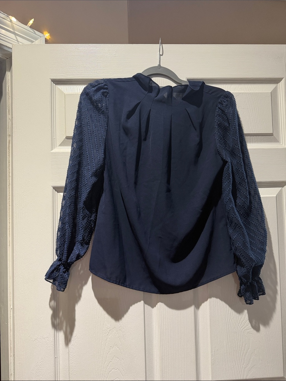SHEIN Navy Puff-Sleeve Textured Blouse